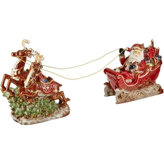 Burton & Burton Porcelain 10" h Santa, Sleigh and Reindeer Christmas Figurine for Holiday Home Decor