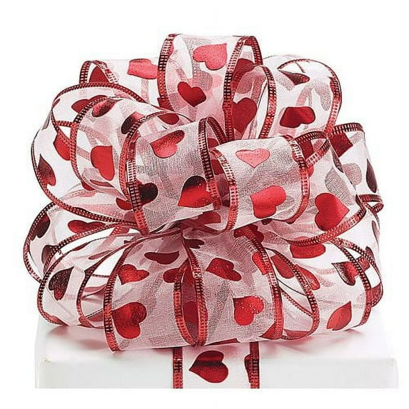 Burton & Burton Ribbon #9 Metallic Red Hearts 20 Yards