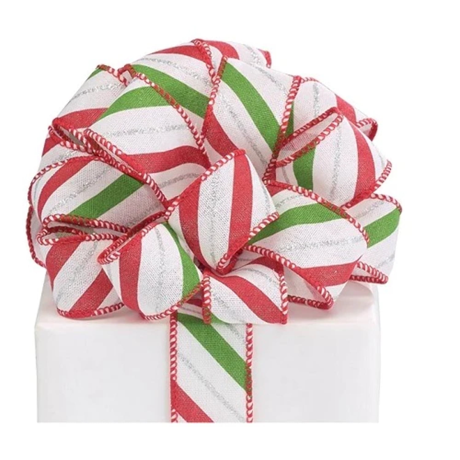 Burton Burton Ribbon #9 Red Green Diagonal Stripe 20 Yards