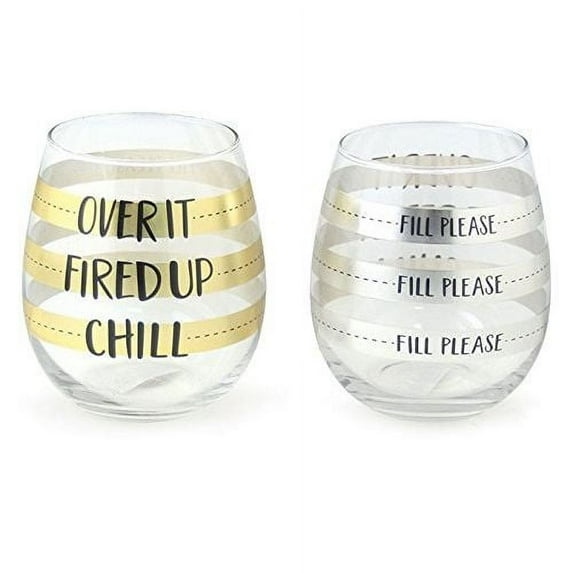 Burton & Burton Wine Glass Stemless Lines, 2 Assorted