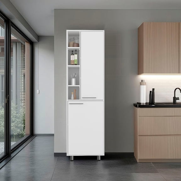 Burton Kitchen Pantry with Two Doors, Adjustable Interior Shelves and Side Storage Compartments