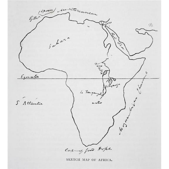 Burtons Sketch Map of Africa. Sir Richard Francis Burton 1821-1890 British Poster Print - Large - 26 x 30