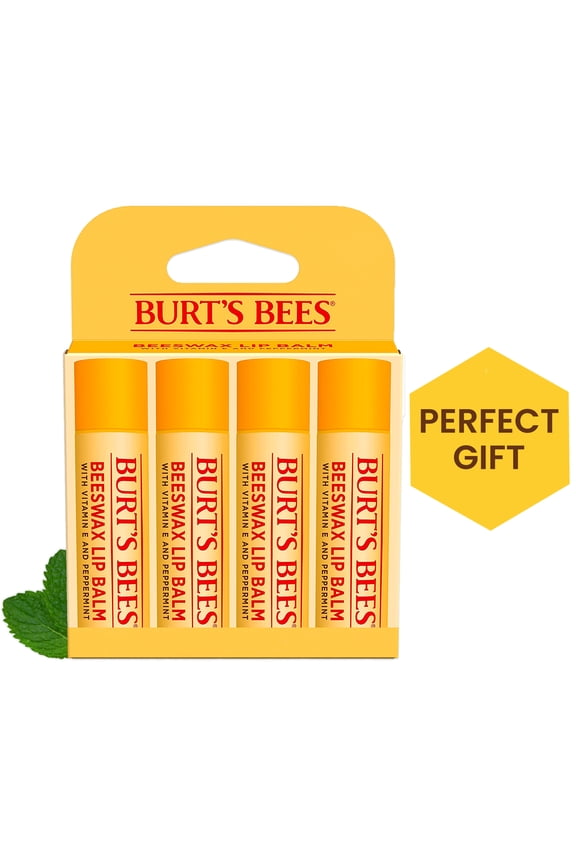 Burts Bees 100% Natural Origin Moisturizing Lip Balm, Original Beeswax, 4 Tubes