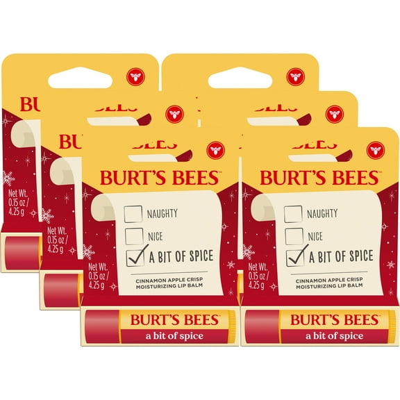 Burts Bees a Bit of Spice Cinnamon Apple Crisp Moisturizing Lip Balm, 0.15 oz. Tube, Pack of 6