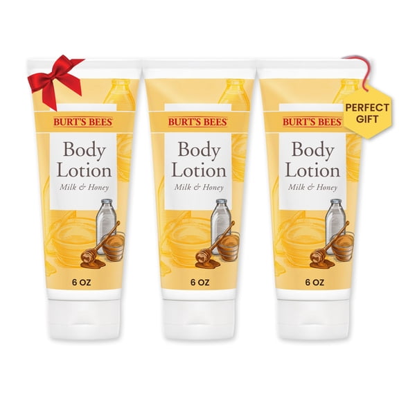 Burts Bees, Body Lotion With Milk And Honey, Moisturizing Lotion For Normal To Dry Skin, 98.6% Natural Origin Skin Care, 6 Oz Bottle (3-Pack) Packaging May Vary