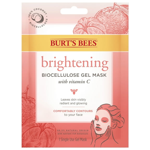 Burts Bees Brightening Biocellulose Gel Face Mask with Mandarin Extract Single Use Sheet Mask, 1 Count