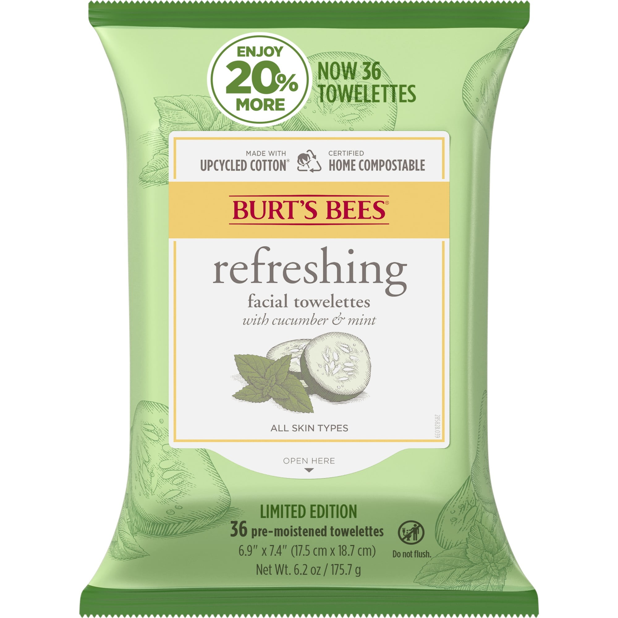 Burts Bees Facial Cleanser Towelettes with Cucumber & Mint, 36 ct