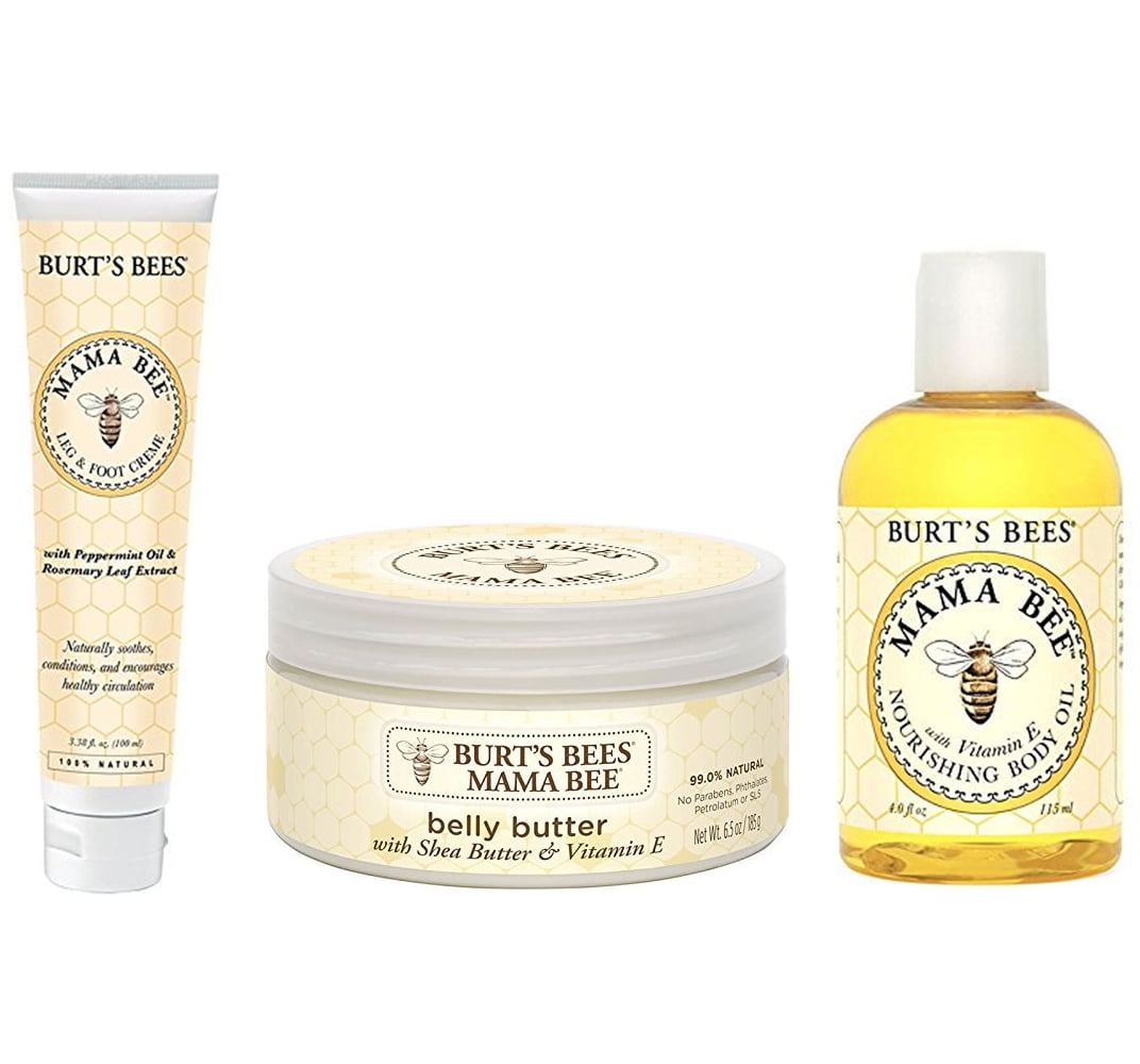 Burts Bees - Mama Bees Relaxation Collection - Includes Mama Bee Belly Butter - 6.5 oz, Mama Bee Nourishing Body Oil - 4 oz and Mama Bee Leg and Foot Cream - 3.38 oz