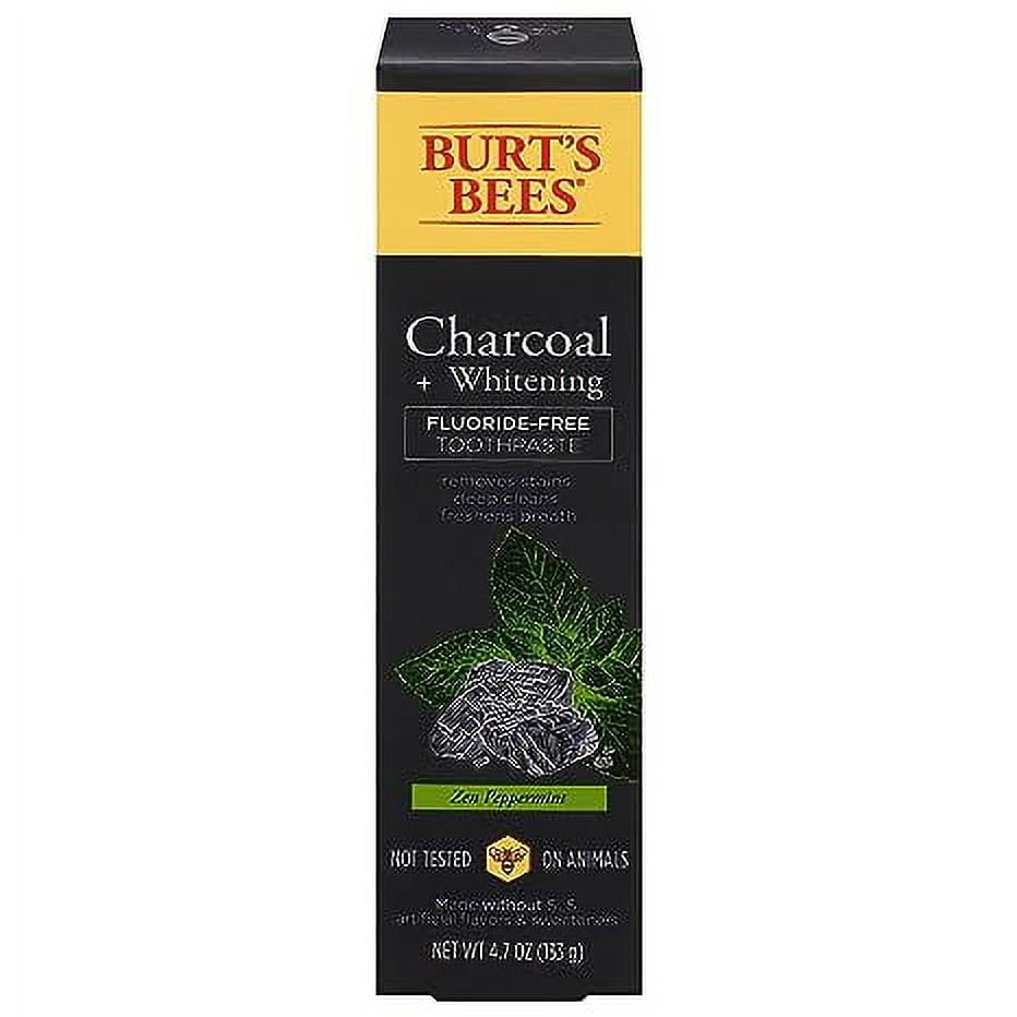 Burts Bees Zen Peppermint Charcoal Whitening Fluoride Free Toothpaste, 4.7 Oz, 6 Pack