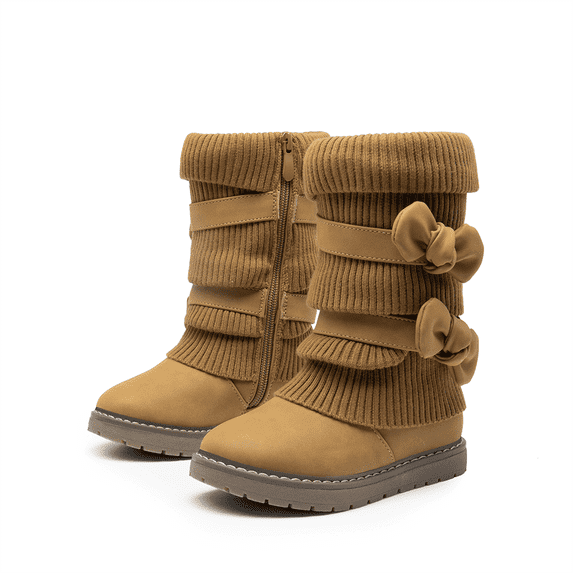 Burudani Girl's Kid's Cute Zipper Flat Heel Mid Calf Boot Shoes KLOVE CAMEL Size 9