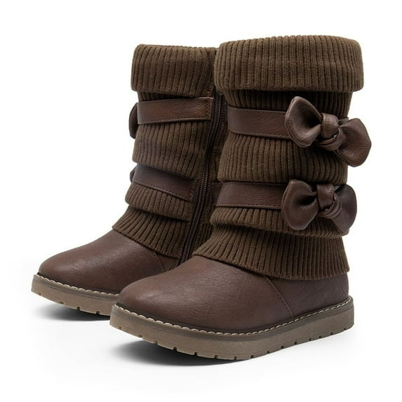 Burudani Girl's Winter Snow Boots Warm Walking Mid Calf Shoes KLOVE BROWN Size 11