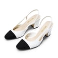 thumbnail image 1 of BURUDANI Women Slingback Low Chunky Heels Pumps Ankle Strap Cap Toe Pumps Shoes WHITE Size 7, 1 of 8