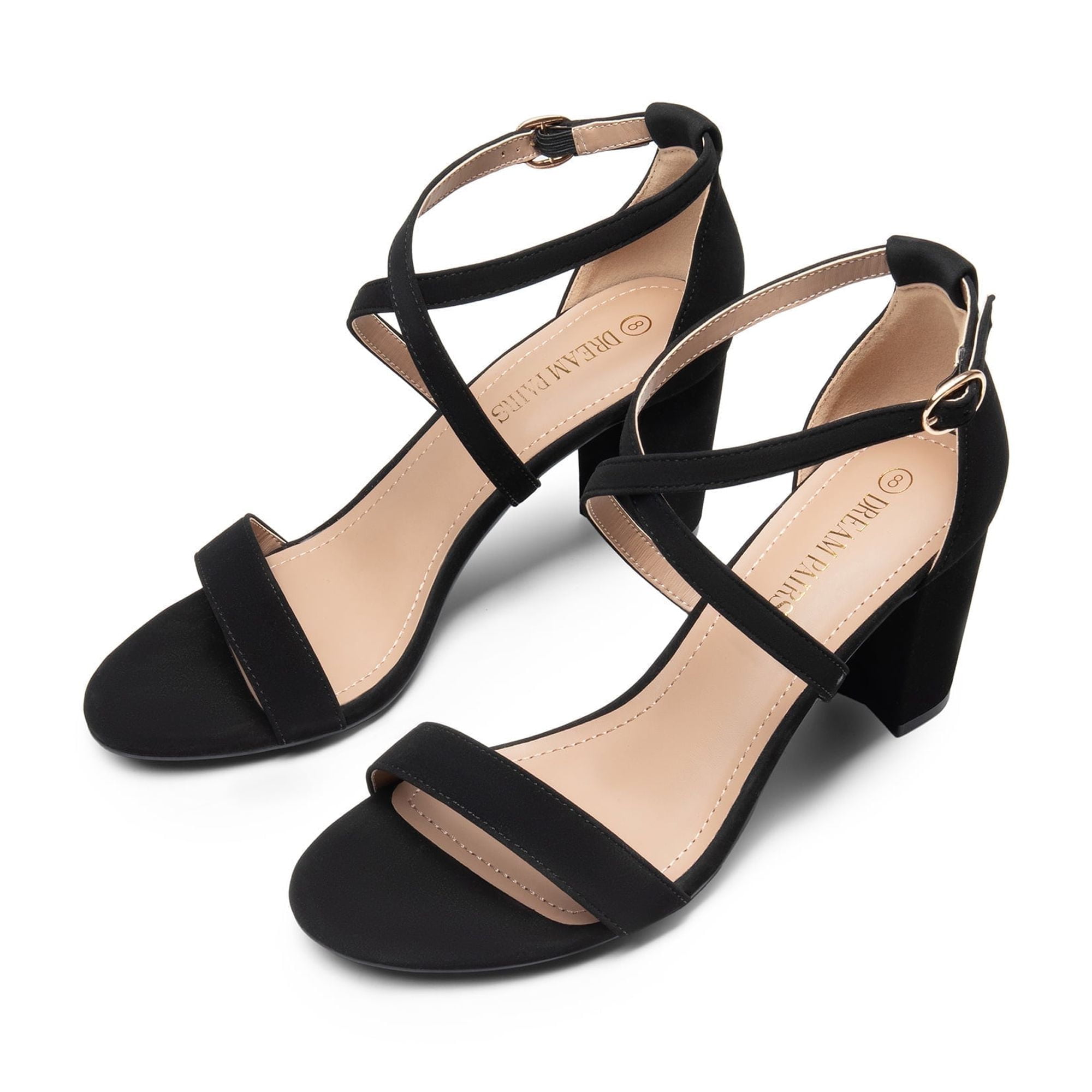 Womens Open Toe Dress Sandals Mid Heel Ankle Strap Shoes for Work and Events