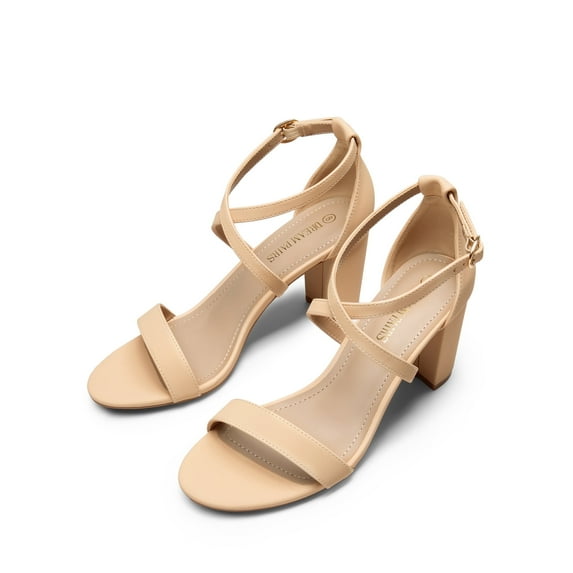 BURUDANI Women’s Ankle Strap Dress Heel Sandals High Heel Open Toe for Party Wedding NUDE-NUBUCK Size 10