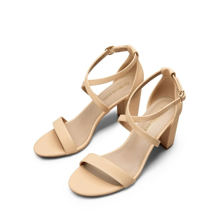 BURUDANI Women s Ankle Strap Dress Heel Sandals High Heel Open Toe for Party Wedding NUDE NUBUCK Size 9