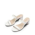 thumbnail image 1 of BURUDANI Women's Chunky Heel Sandals Two Strap Open Toe Low Block Dress Pumps Shoes WHITE/PU Size 6, 1 of 9