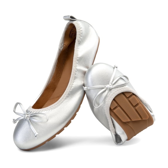 DREAM PAIRS Women's Flats Scrunch Foldable Ballet Flats Bowknot Round Toe Light Weight Slip-On Dress Shoes Wide Width