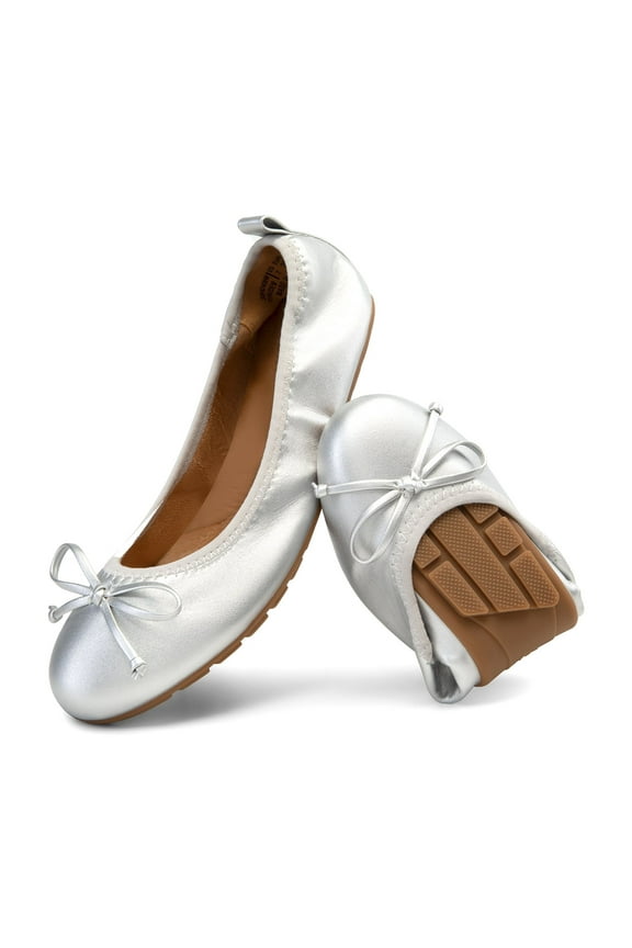 Womens Flats Scrunch Foldable Ballet Flats Bowknot Round Toe Light Weight Slip-On Dress Shoes