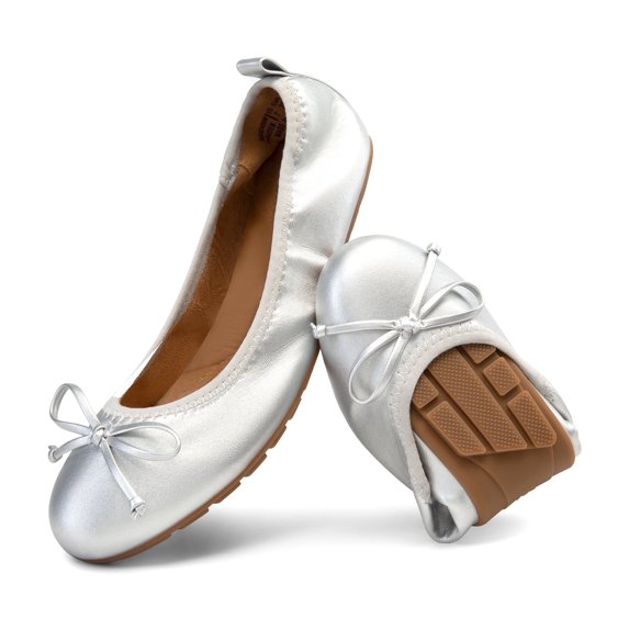 DREAM PAIRS Women's Flats Scrunch Foldable Ballet Flats Bowknot Round Toe Light Weight Slip-On Dress Shoes Wide Width