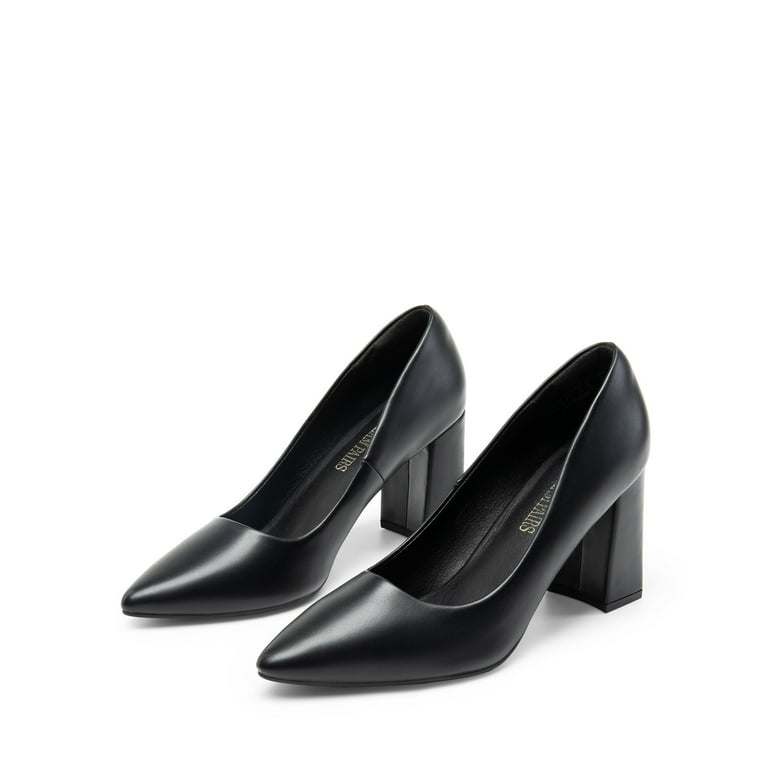 Burudani Women's High Chunky Heel Pump Closed Toe Block Heels Slip