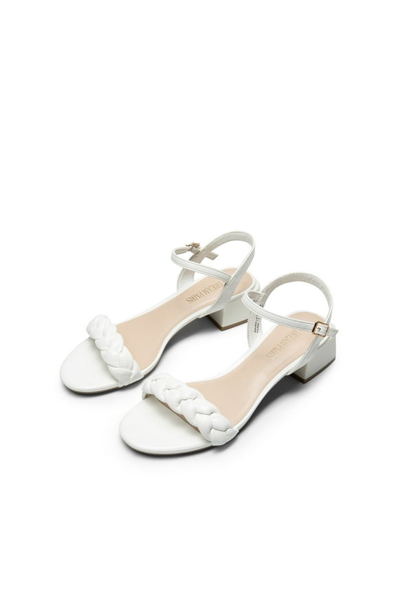 Women's Low Heels Braided Open Toe Ankle Strap Block Chunky Heel Sandals WHITE Size 9