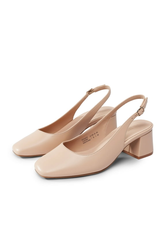 Womens Slingback Low Chunky Heels Pumps Square Toe Block Dress Shoes