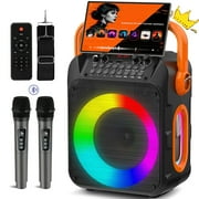 Burufy Karaoke Machine for Kids and Adult, Home Karaoke System with 2 Microphones, Bluetooth Speaker with Remote Control, TWS, RGB Party Light