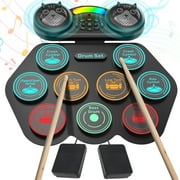 Burufy Electronic Drum Set for Kids Adults Beginners,9 Pads Roll-up Electric Drum Set with Dual Speakers,Headset Jack,Drumsticks,Foot Pedals