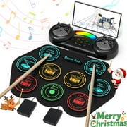 Burufy Electronic Drum Set for Kids Adults,9 Pads Portable Electronic Drum Pad Built-in Dual Bluetooth Speaker with Headset Jack/ Drumsticks/ Foot Pedals, Christmas Birthday Gift