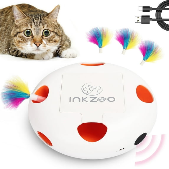 Gmdisc Interactive Cat Toys for Indoor Cats, Toys Moving Feathers for Pet Cat,USB Rechargeable Electronic Kitten Toys(White)