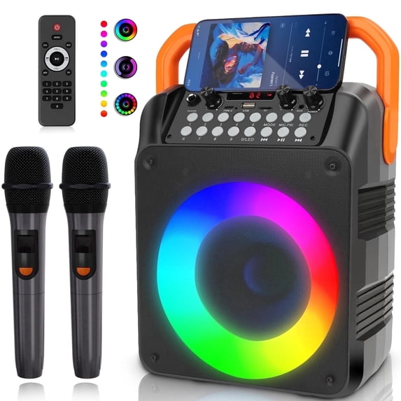 GMDISC Karaoke Machine for Kids and Adult, Home Karaoke System with 2 Wireless Microphone, Bluetooth 5.3 Speaker with RGB Light for Party