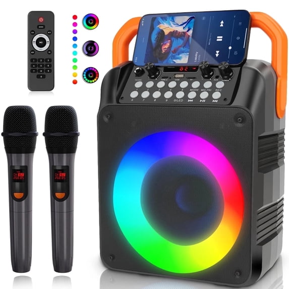 Burufy Karaoke Machine for Kids and Adult, Home Karaoke System with 2 Wireless Microphone, Bluetooth 5.3 Speaker with RGB Light for Party
