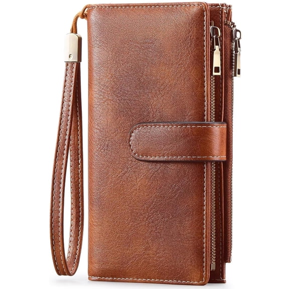Burufy Womens Wallets Large Capacity Credit Card Holder Rfid Wallet Women Double Zipper Pocket Leather Bifold Ladies Wristlet Clutch Wallet