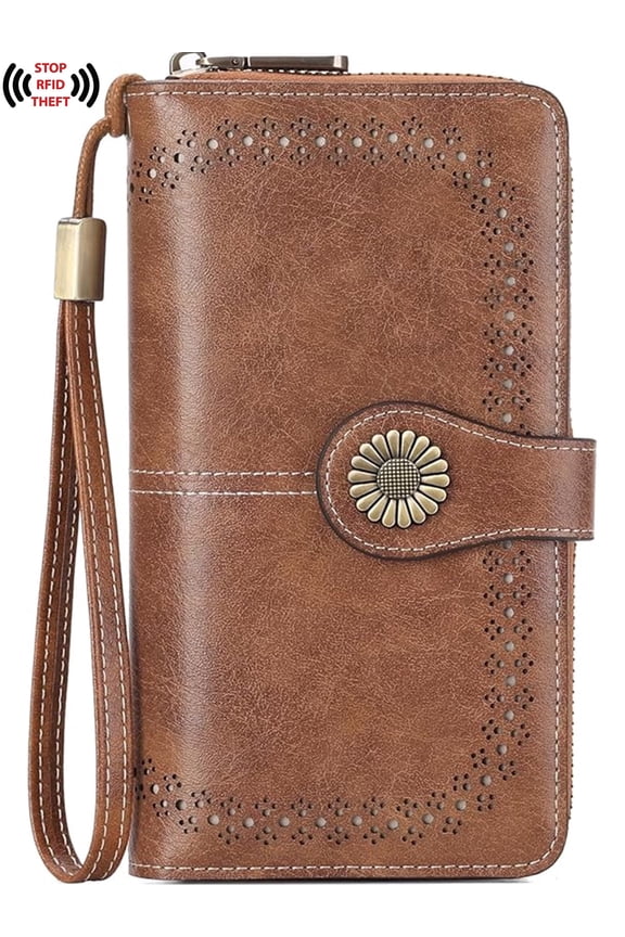 Wallets for Women,Genuine Leather Credit Card Holder with RFID Blocking Large Capacity Wristlet