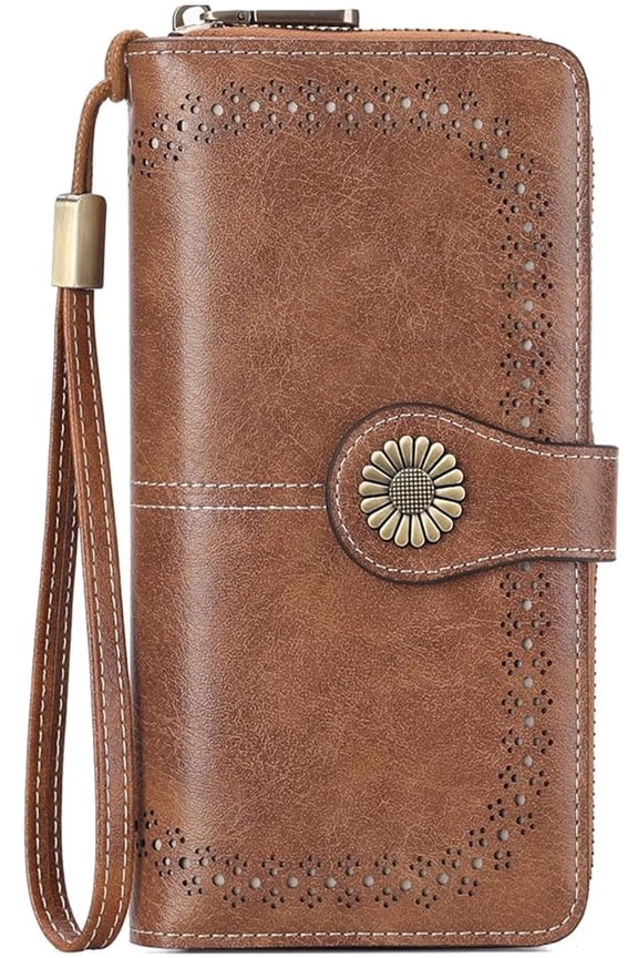 Wallets for Women,Genuine Leather Credit Card Holder with RFID Blocking Large Capacity Wristlet