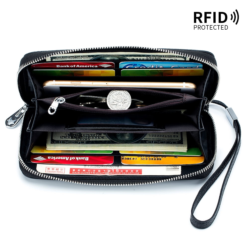 Womens Wallets Large Capacity Credit Card Holder Rfid Wallet Women Double Zipper Pocket Leather Bifold Ladies Wristlet Clutch Wallet