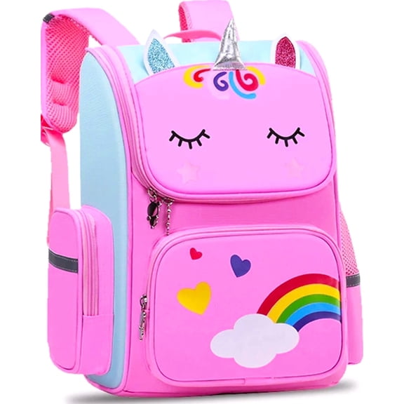 Burufy School Backpack Girls School Bag, Lightweight Kids Backpack Durable Fashion Bookbag, Pink