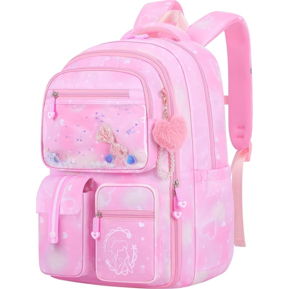 Burufy School Backpacks for Girls, Kids Fashion School Bookbag Girls School Bags Gifts-Pink