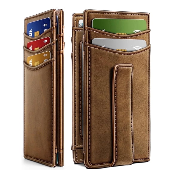 Burufy Wallet for Men Slim, Genuine Leather Magnetic Men's Wallet Minimalist RFID Blocking Card Holder, Best Gift