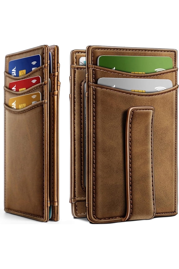 Wallet for Men, Slim Leather Magnetic Closure Mens Wallet with RFID Blocking,ID Windows,Bifold Minimalist Credit Card Holder for 12 Cards