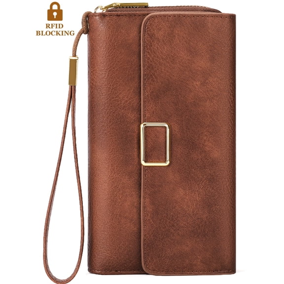 Gmdisc Wallets for Women Genuine Leather Credit Card Holder with RFID Blocking Large Capacity Wristlet