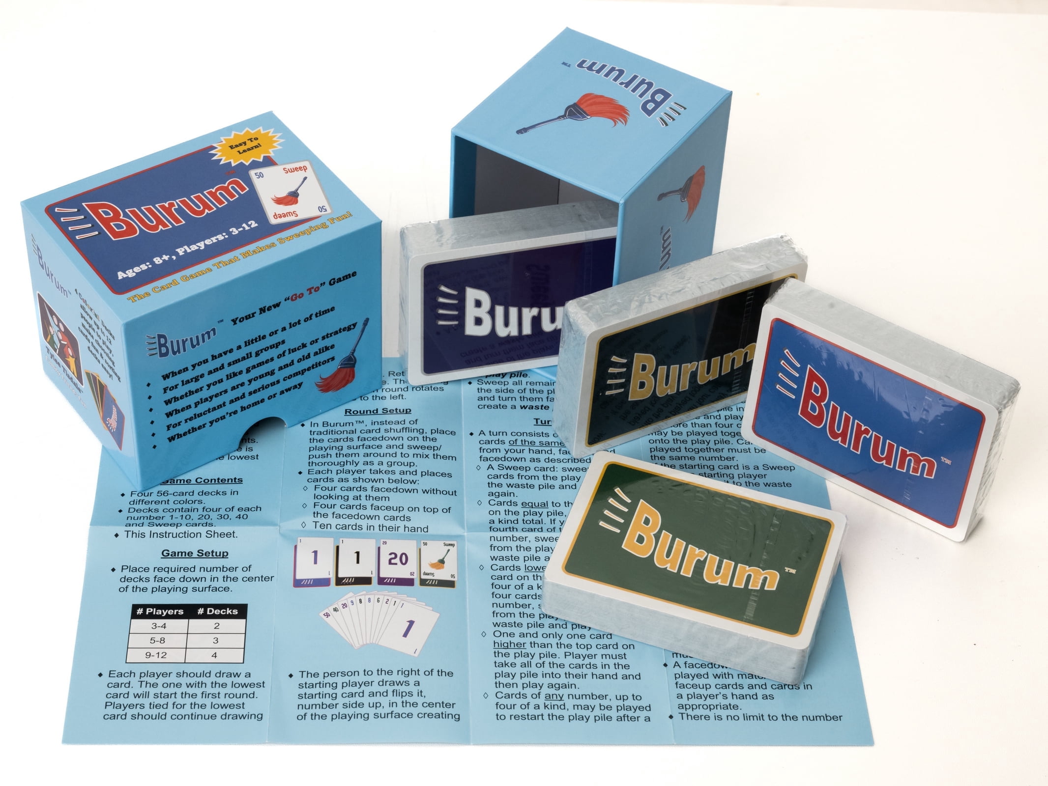 Burum: Makes Sweeping Fun, An Easy to Learn and Play Card Game for Small and Large Groups of 3-12 Players of Family and Friends, Ages 8 and Up