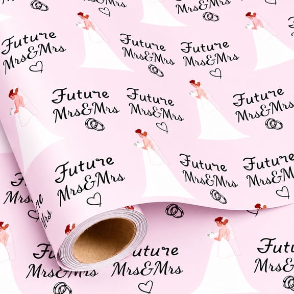 Burymento Gift Wrapping Paper Roll for Bridal Shower & Wedding – Romantic “Future Mrs” Design Elegant Pink Gift Wrap for Engagement, Bachelorette, Anniversary, Party (Mini Roll, 17 In x 16.4 Ft)