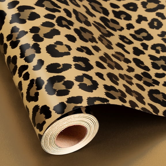Burymento Reversible Gold Leopard Print Wrapping Paper, Elegant Cheetah Print Gift Wrap Roll for Birthday, Bachelorette, Graduation, Wedding, Anniversary, Mother's Day, Christmas (17in x 33ft)