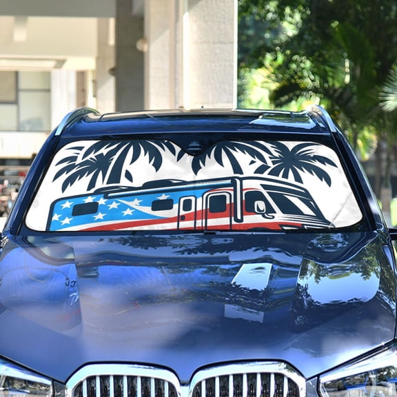 Bus American Flag Trees Automotive Front Car Windshield Sun Shade Reflector Foldable for Front Fit for Cars Truck SUVs
