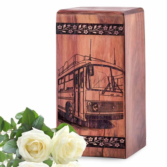 Bus Cremation Urns for Human Ashes Man, Pet Ashes, Bus Theme Decorative Memorial Urns, Wooden Memorial Urn Box Keepsake for Love Ones - 10inch, Large Size - Single 1Pcs