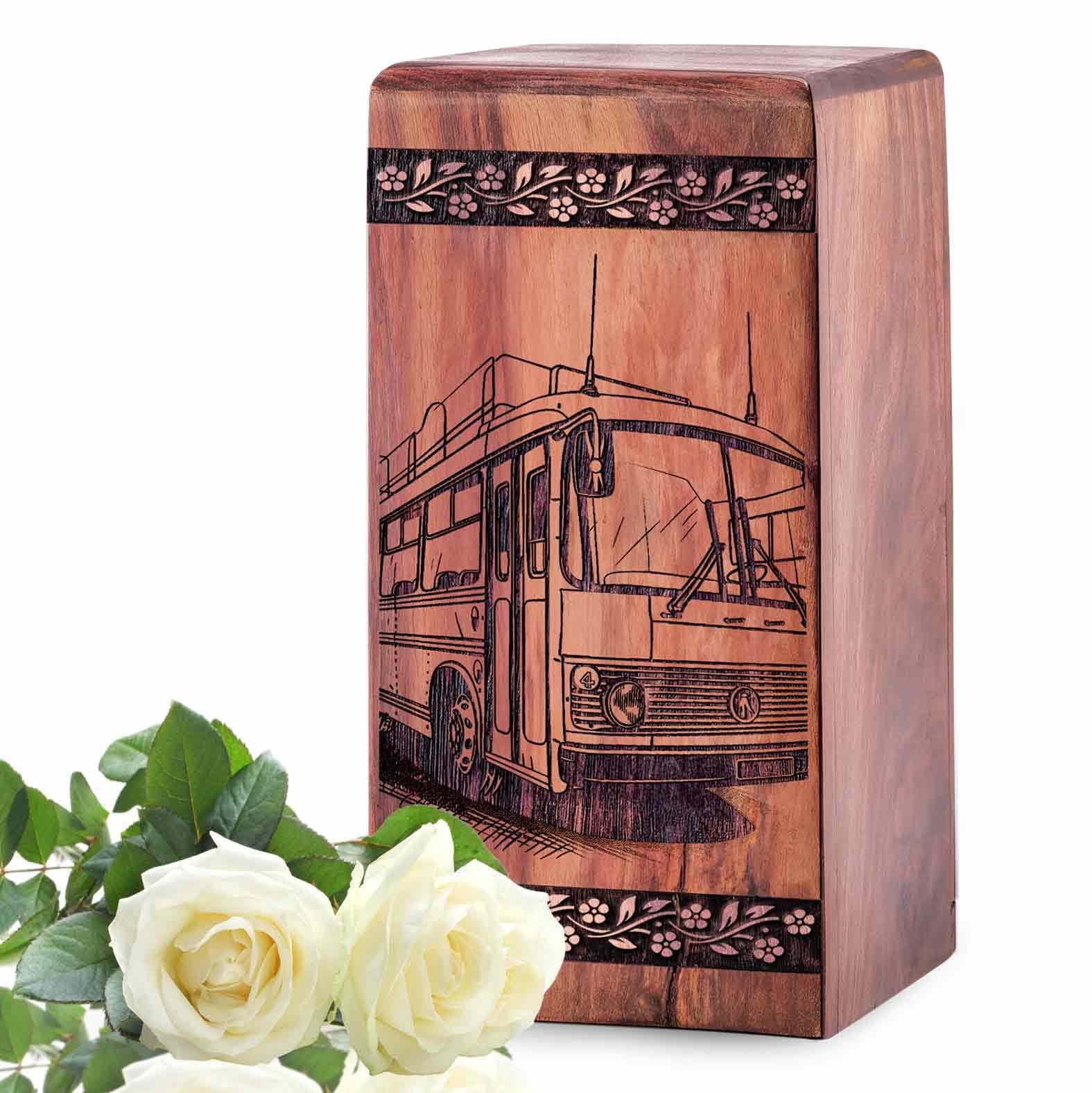 Bus Cremation Urns for Human Ashes Man, Pet Ashes, Bus Theme Decorative Memorial Urns, Wooden Memorial Urn Box Keepsake For Love Ones - 11.25inch, Large Size - 1Pcs Pack