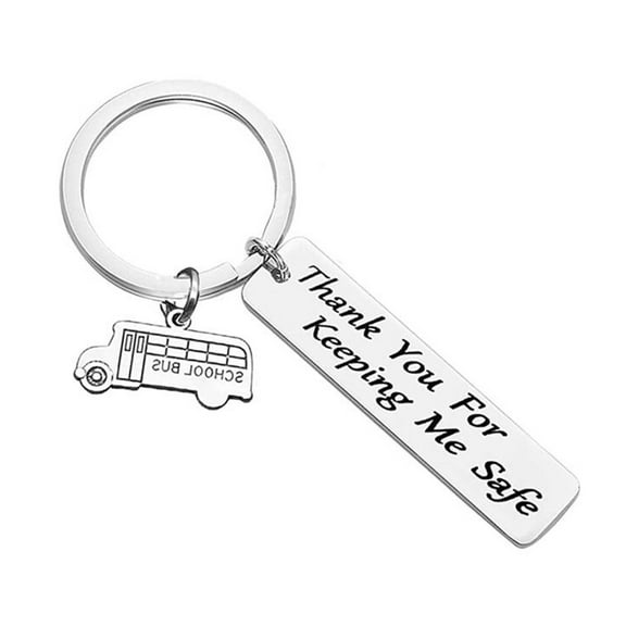 Bus Driver Appreciation Gift Thank You for Keeping Me School Bus Driver Keychain Thank You Jewelry Keyring, Stainless Steel Silver One Size, Engraved Message, Great for Christmas or Birthday
