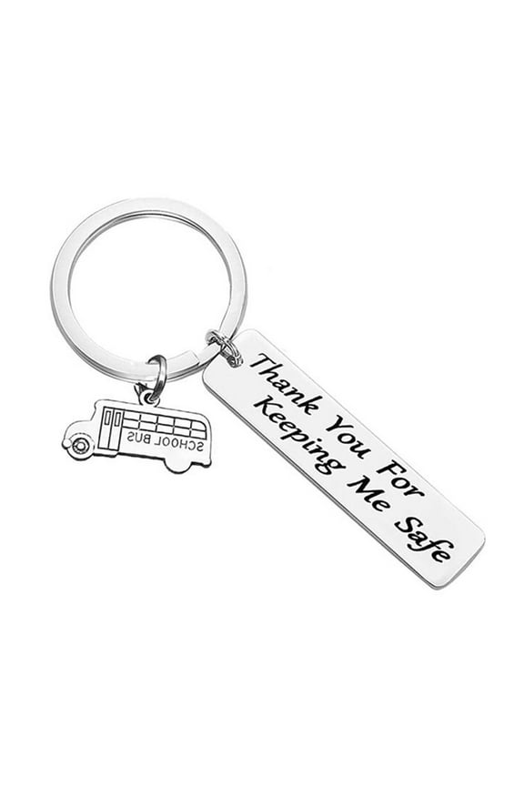 Bus Driver Appreciation Gift Thank You for Keeping Me School Bus Driver Keychain Thank You Jewelry Keyring, Stainless Steel Silver One Size, Engraved Message, Great for Christmas or Birthday
