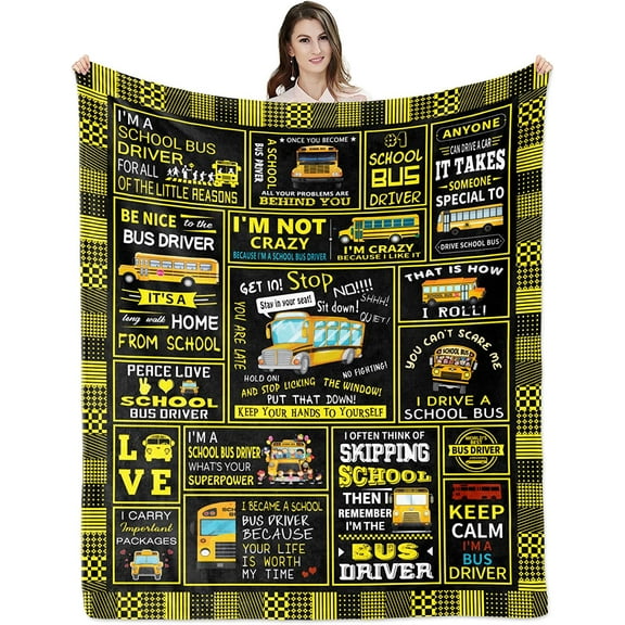 Bus Driver Appreciation Gifts - Bus Driver Gifts - School Bus Driver Gifts for Women Men - Birthday Gifts for School Bus Driver - Thank You for School Bus Driver Back to School Throw Blankets 60"x50"